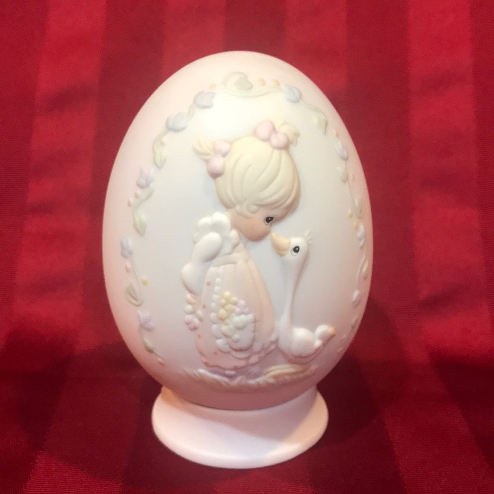 Decorative Egg with Child and Swan Design